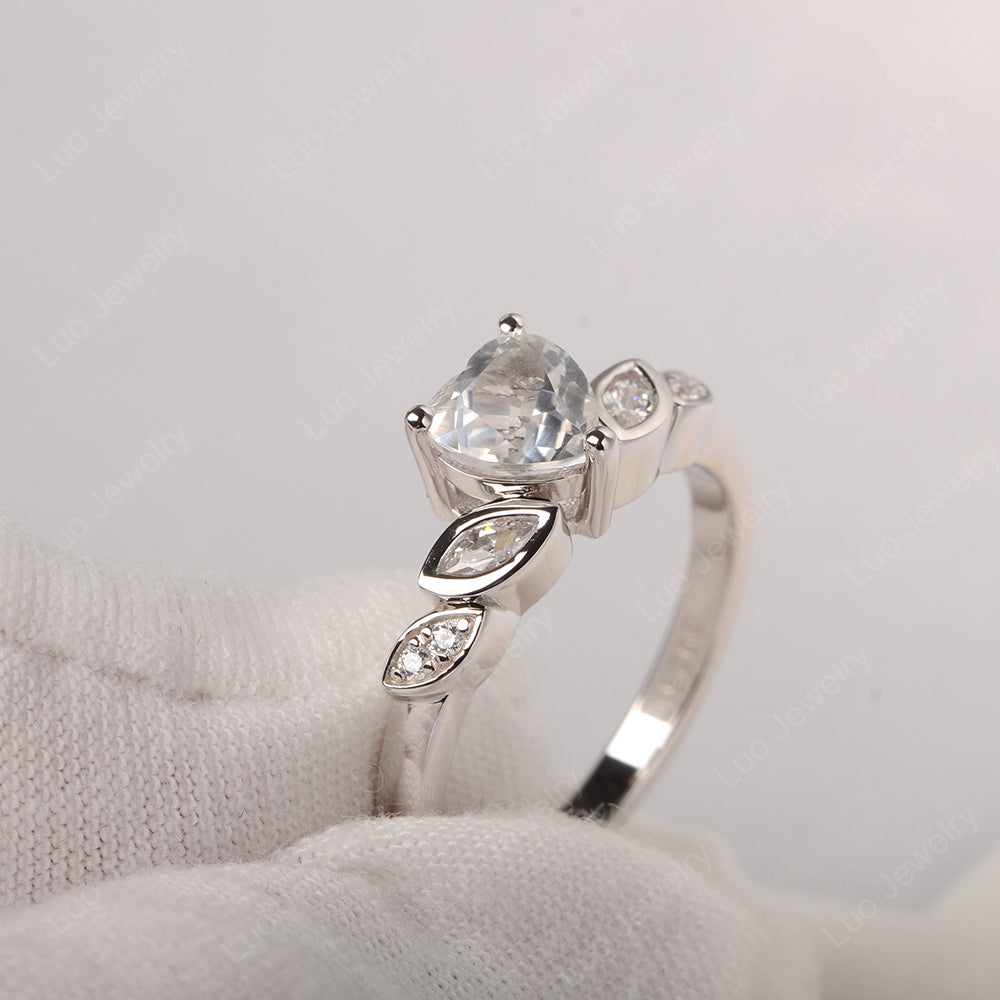 Vintage Heart White Topaz Ring White Gold - LUO Jewelry