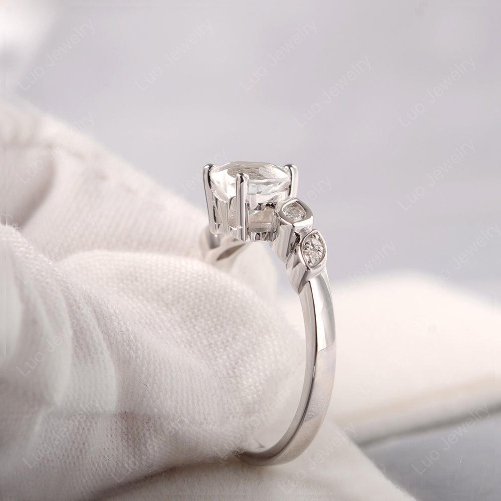 Vintage Heart White Topaz Ring White Gold - LUO Jewelry