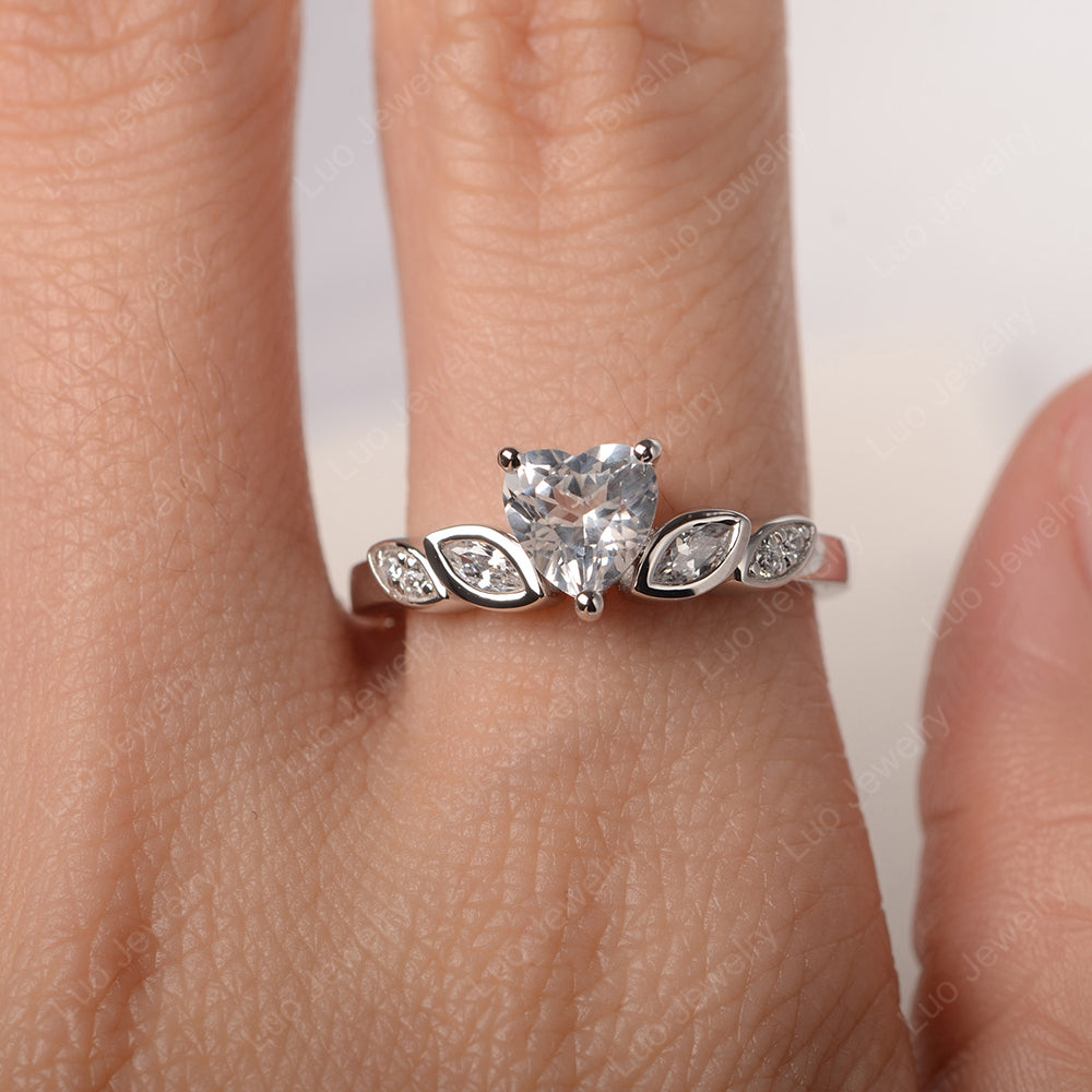 Vintage Heart White Topaz Ring White Gold - LUO Jewelry