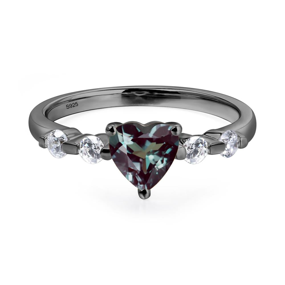 Dainty Heart Alexandrite Engagement Ring - LUO Jewelry #metal_black finish sterling silver