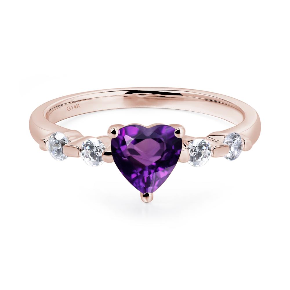Dainty Heart Amethyst Engagement Ring - LUO Jewelry #metal_14k rose gold