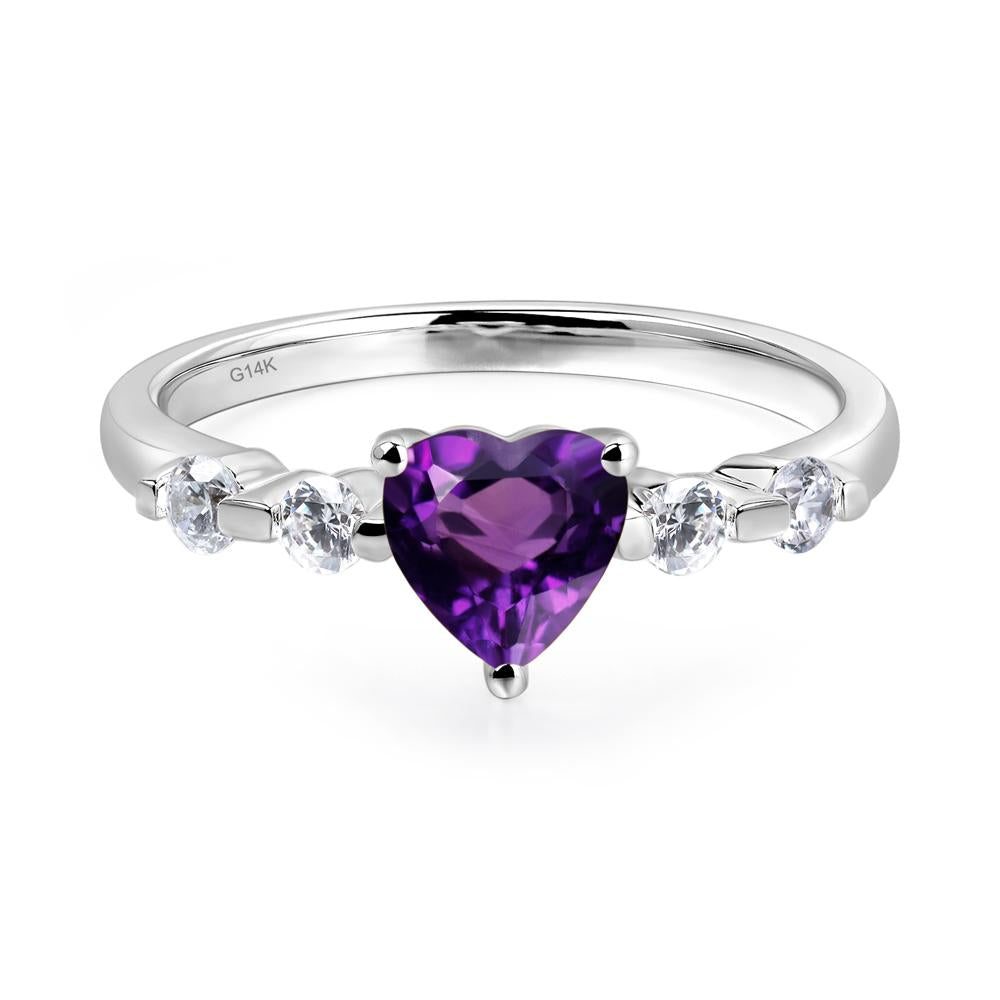 Dainty Heart Amethyst Engagement Ring - LUO Jewelry #metal_14k white gold