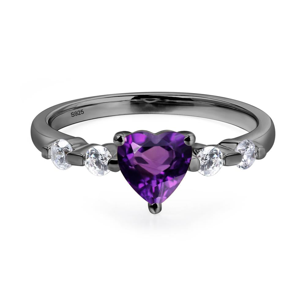 Dainty Heart Amethyst Engagement Ring - LUO Jewelry #metal_black finish sterling silver