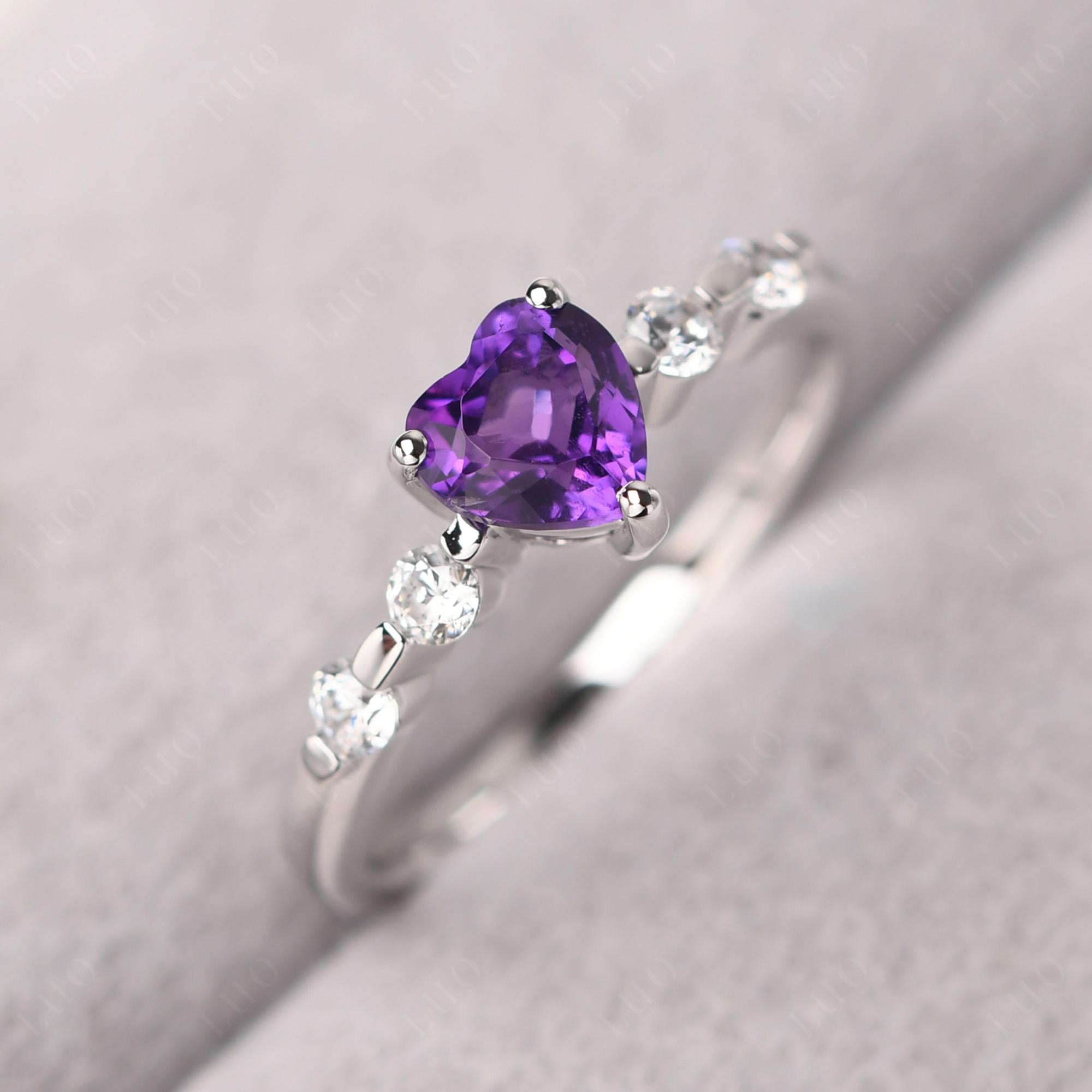 Dainty Heart Amethyst Engagement Ring - LUO Jewelry