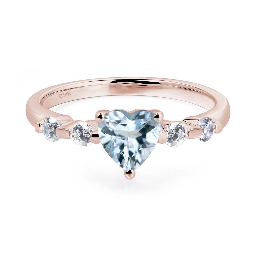 Dainty Heart Aquamarine Engagement Ring - LUO Jewelry #metal_14k rose gold