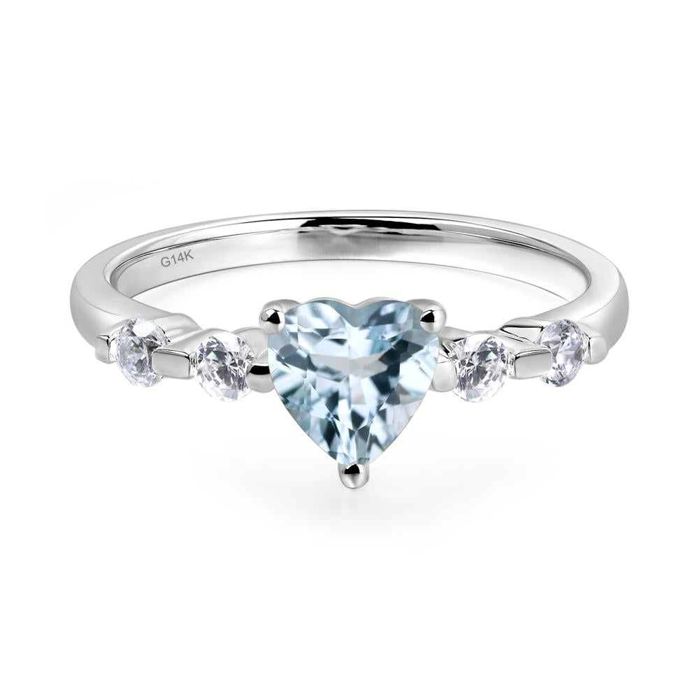 Dainty Heart Aquamarine Engagement Ring - LUO Jewelry #metal_14k white gold