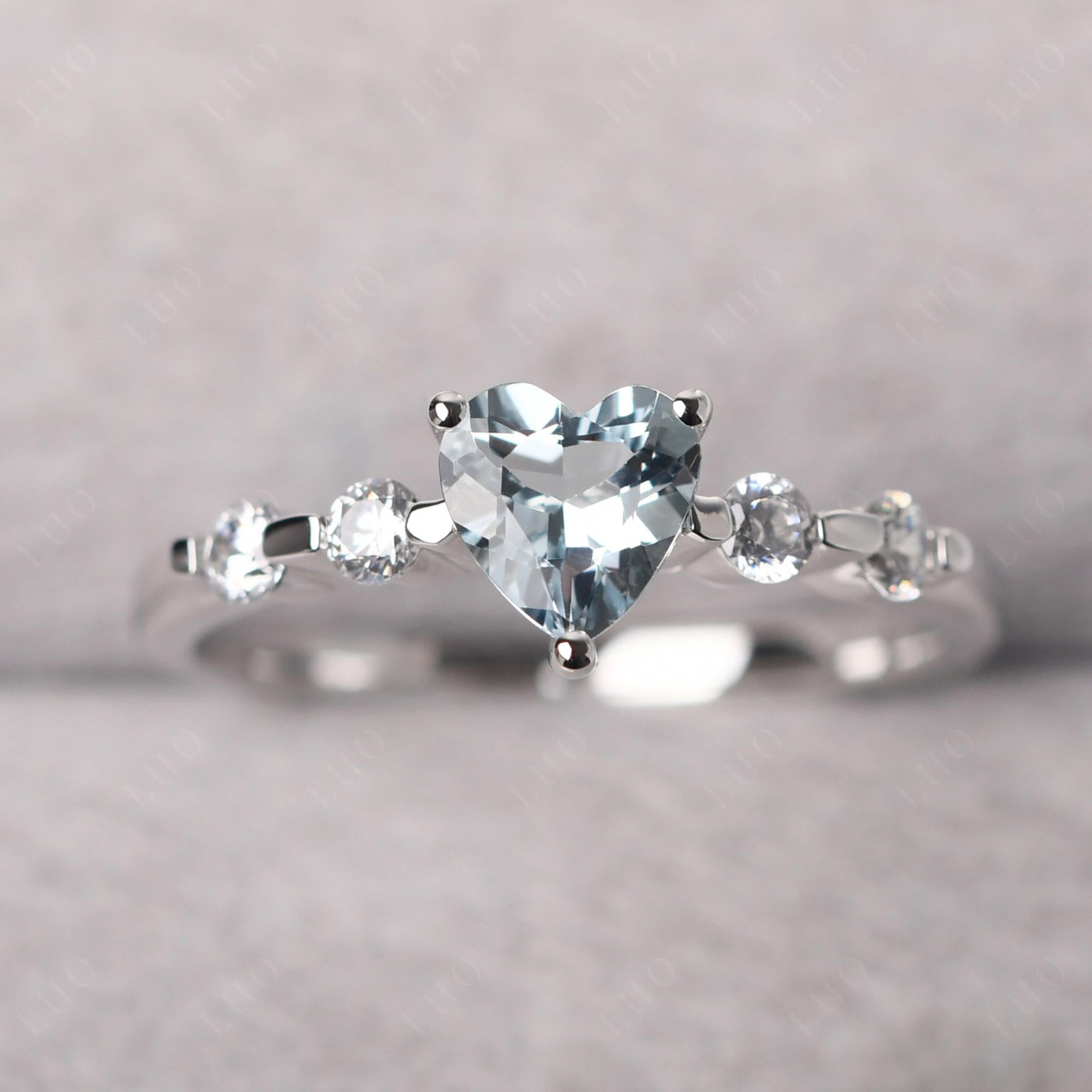 Dainty Heart Aquamarine Engagement Ring - LUO Jewelry