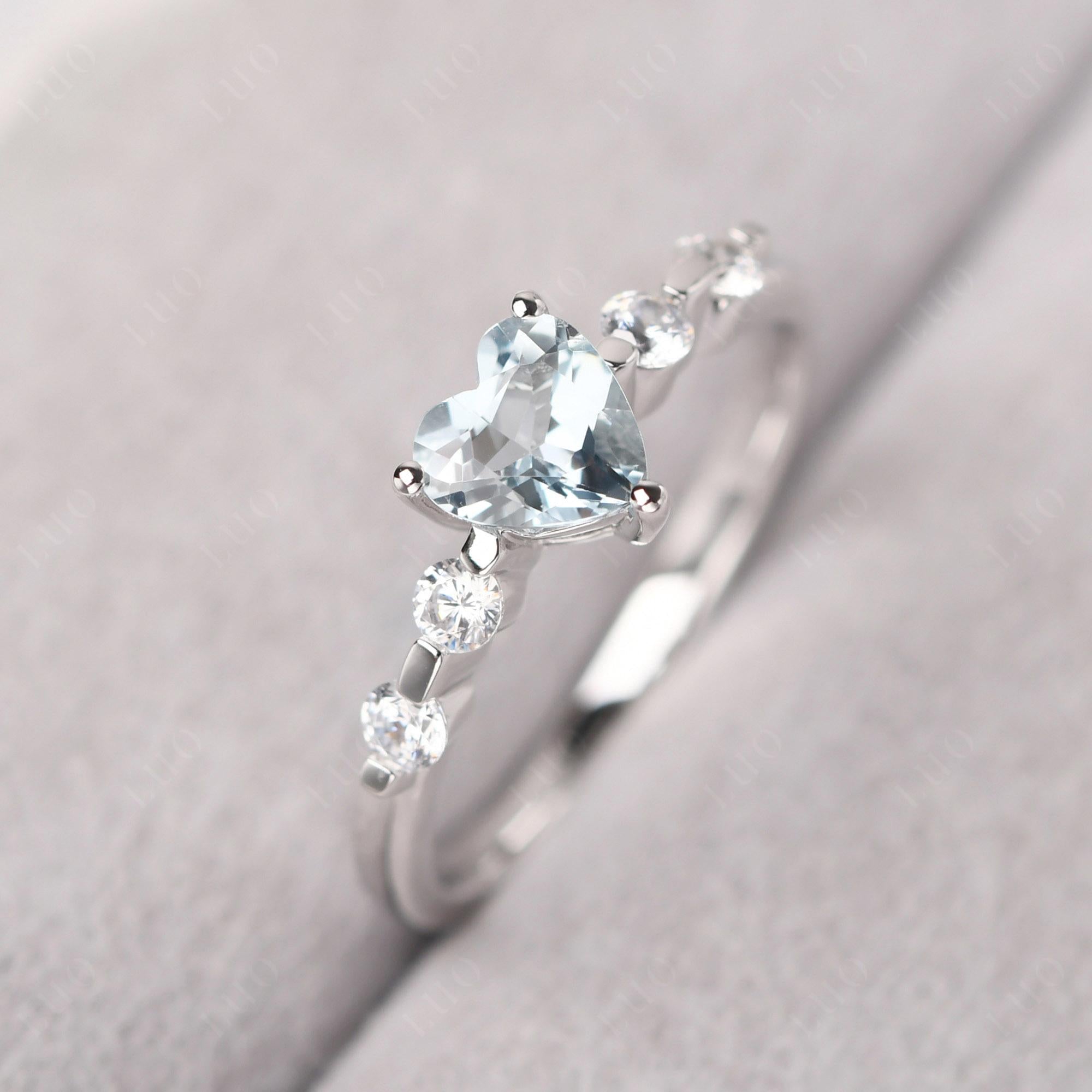 Dainty Heart Aquamarine Engagement Ring - LUO Jewelry