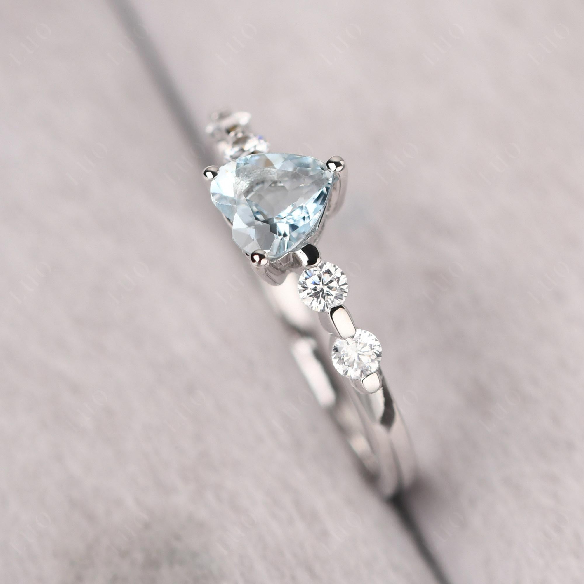 Dainty Heart Aquamarine Engagement Ring - LUO Jewelry