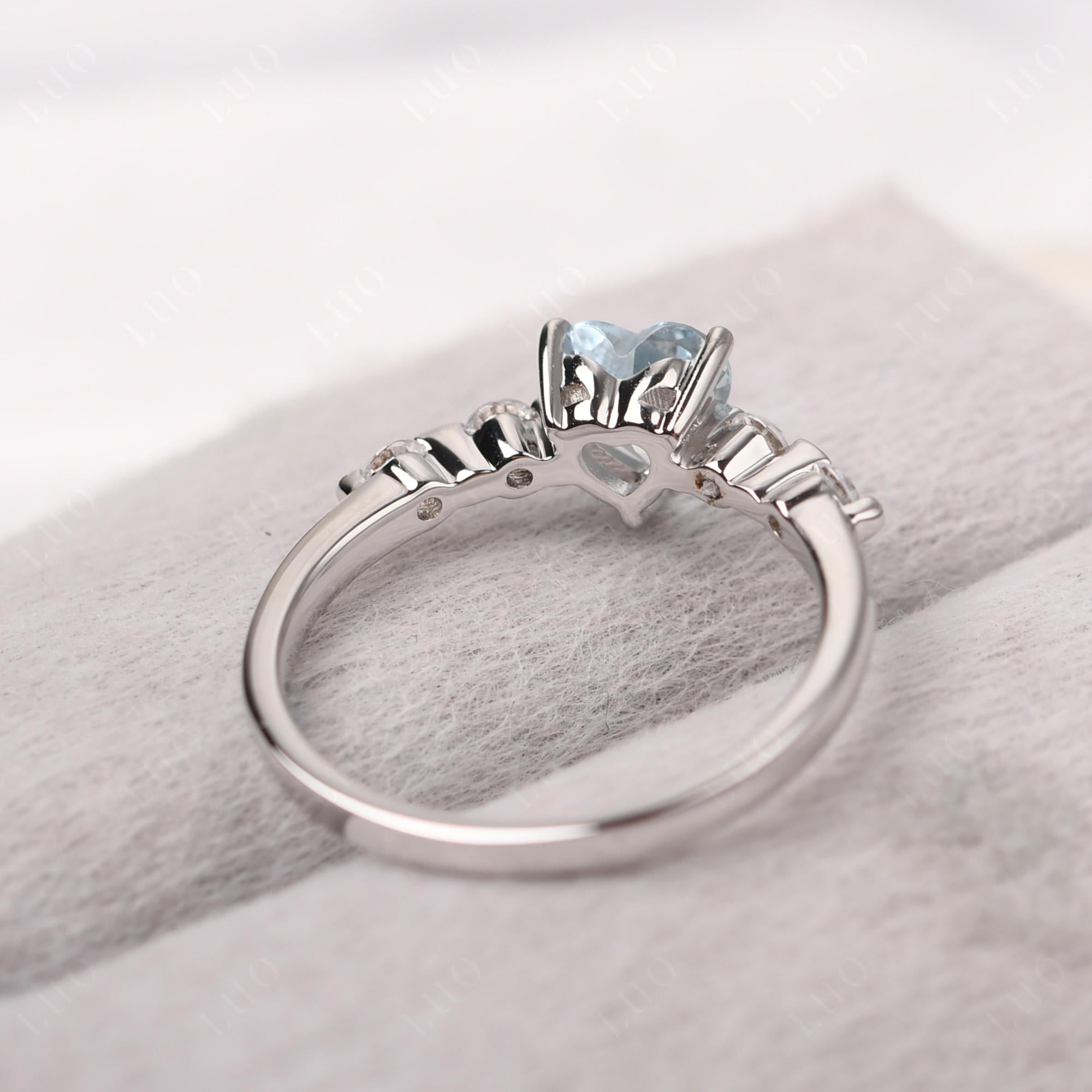 Dainty Heart Aquamarine Engagement Ring - LUO Jewelry