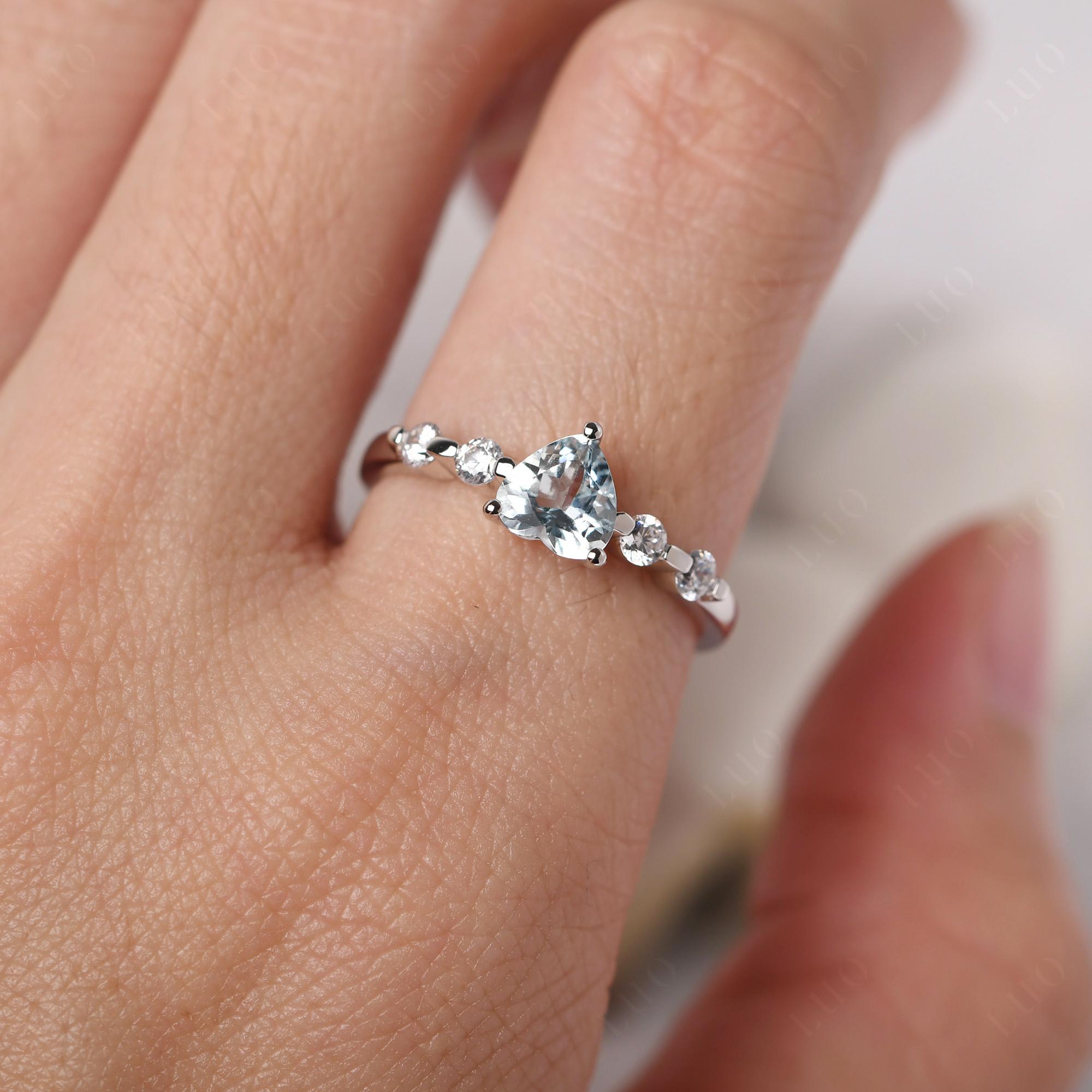 Dainty Heart Aquamarine Engagement Ring - LUO Jewelry