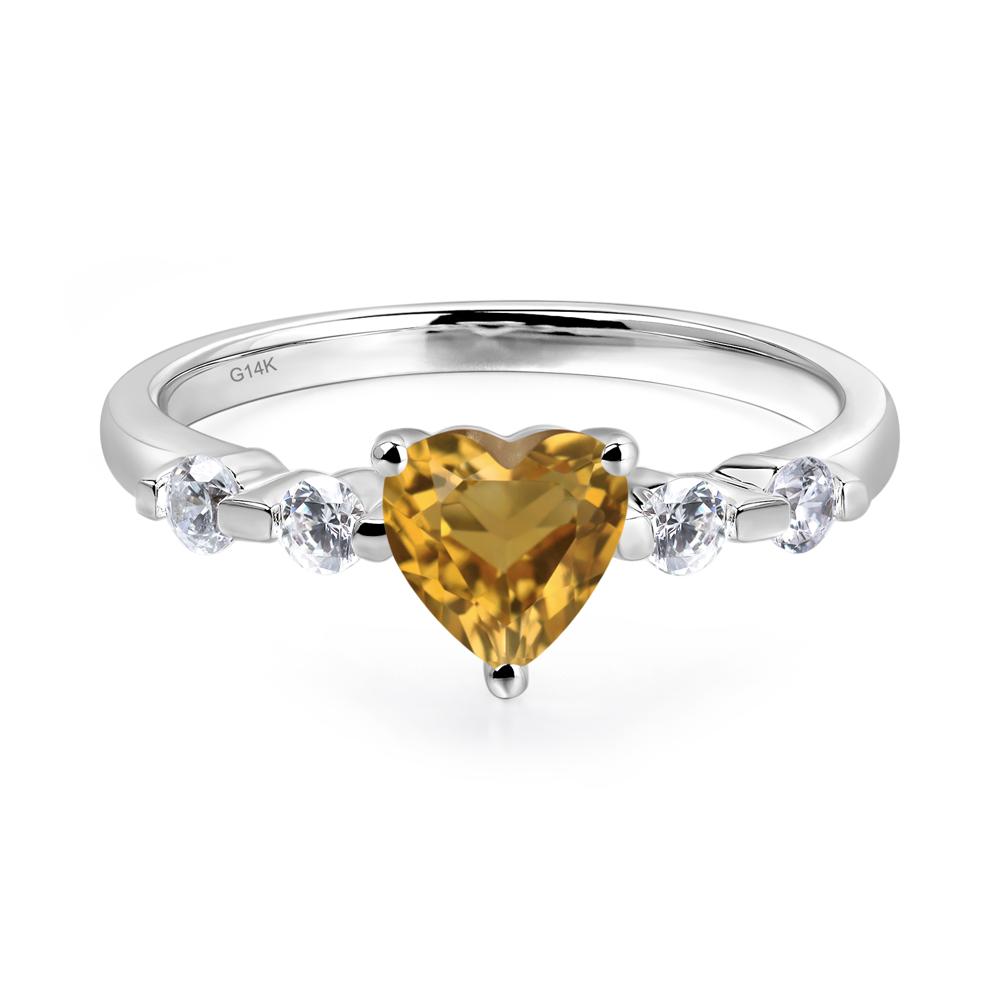 Dainty Heart Citrine Engagement Ring - LUO Jewelry #metal_14k white gold