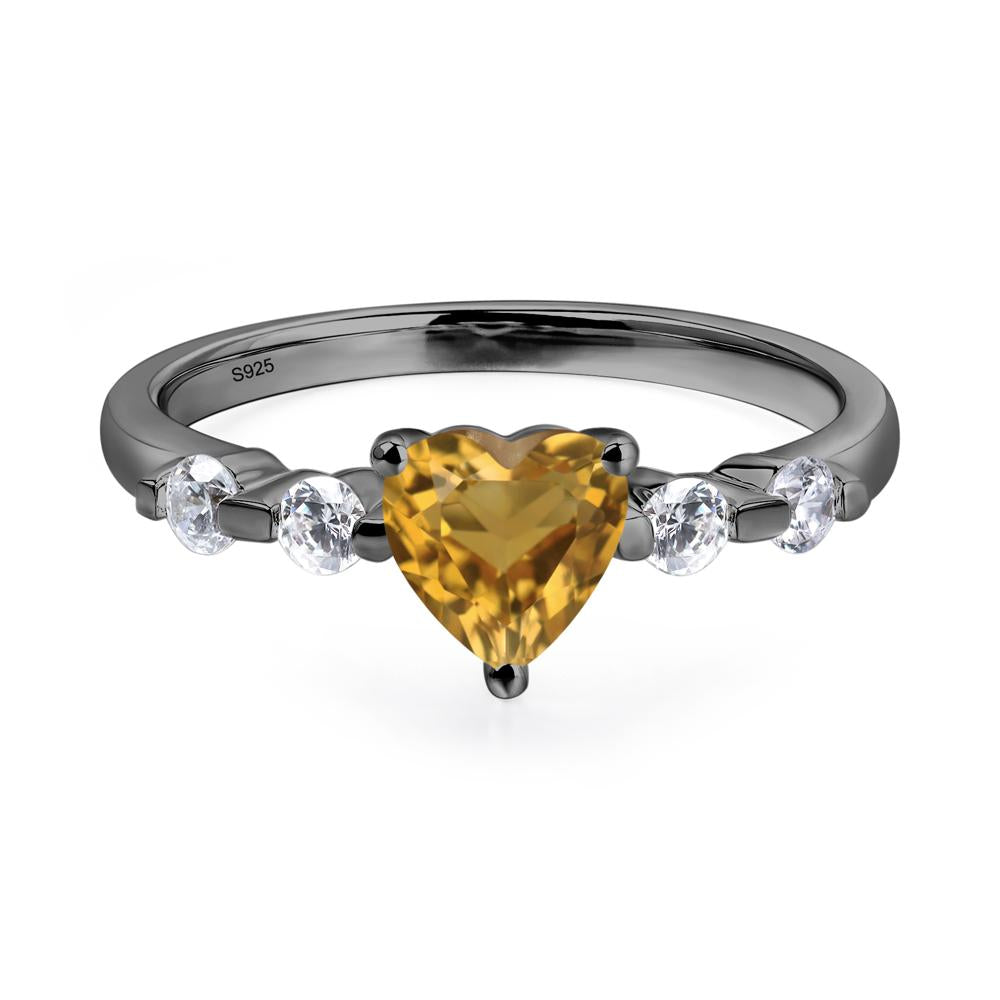 Dainty Heart Citrine Engagement Ring - LUO Jewelry #metal_black finish sterling silver