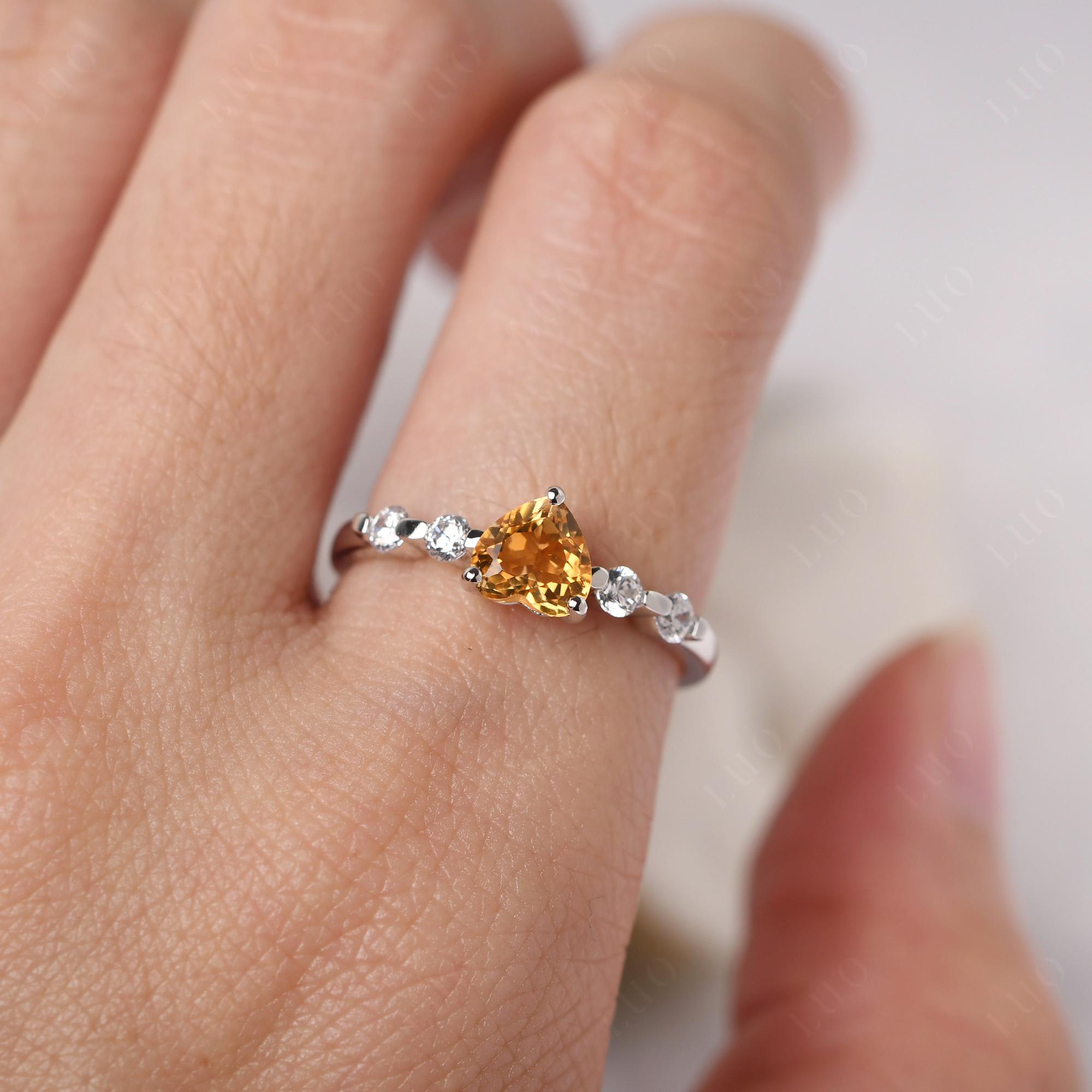 Dainty Heart Citrine Engagement Ring - LUO Jewelry