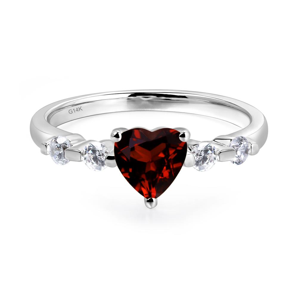 Dainty Heart Garnet Engagement Ring - LUO Jewelry #metal_14k white gold