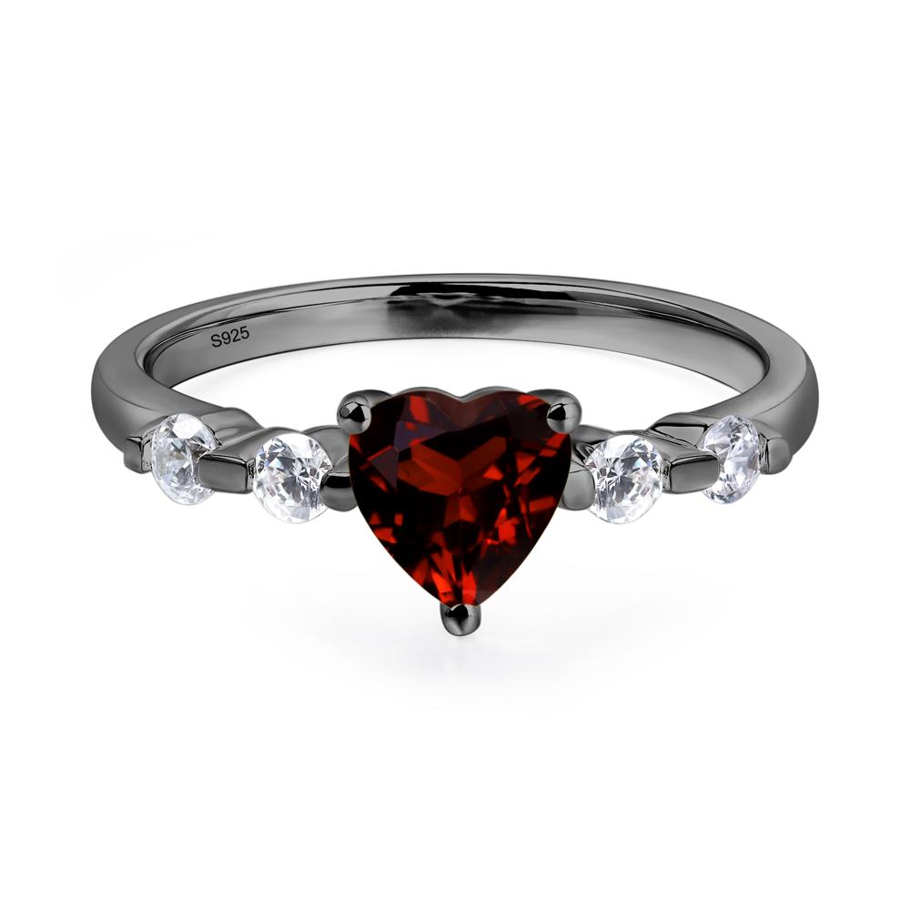 Dainty Heart Garnet Engagement Ring - LUO Jewelry #metal_black finish sterling silver