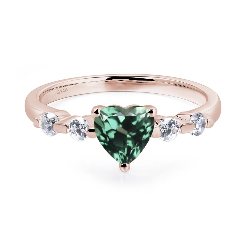 Dainty Heart Lab Green Sapphire Engagement Ring - LUO Jewelry #metal_14k rose gold