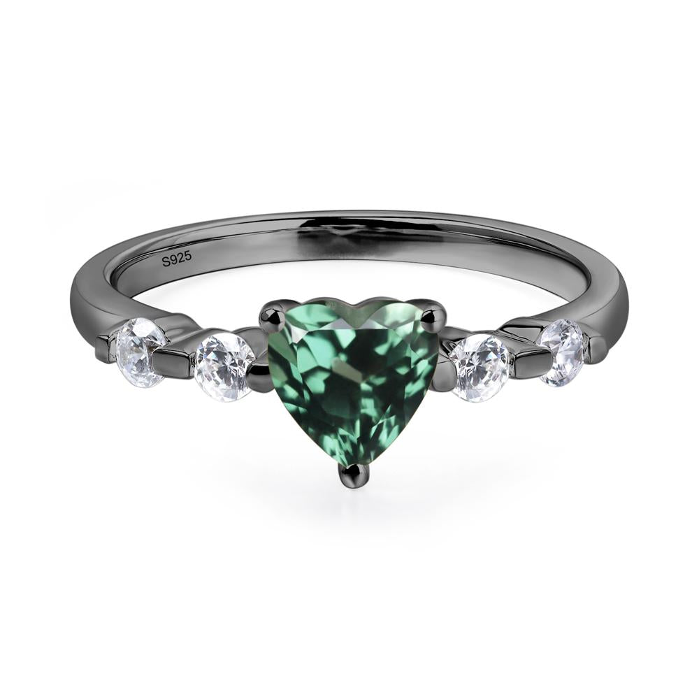 Dainty Heart Lab Green Sapphire Engagement Ring - LUO Jewelry #metal_black finish sterling silver