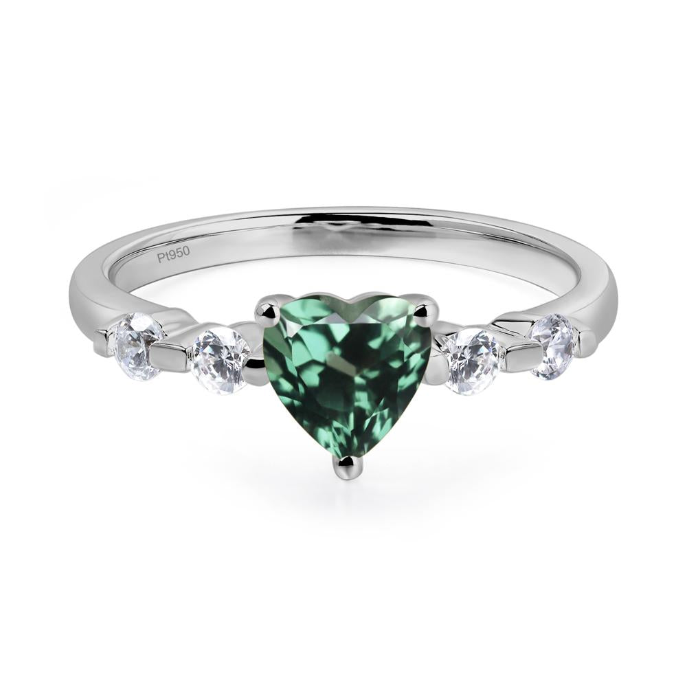 Dainty Heart Lab Green Sapphire Engagement Ring - LUO Jewelry #metal_platinum