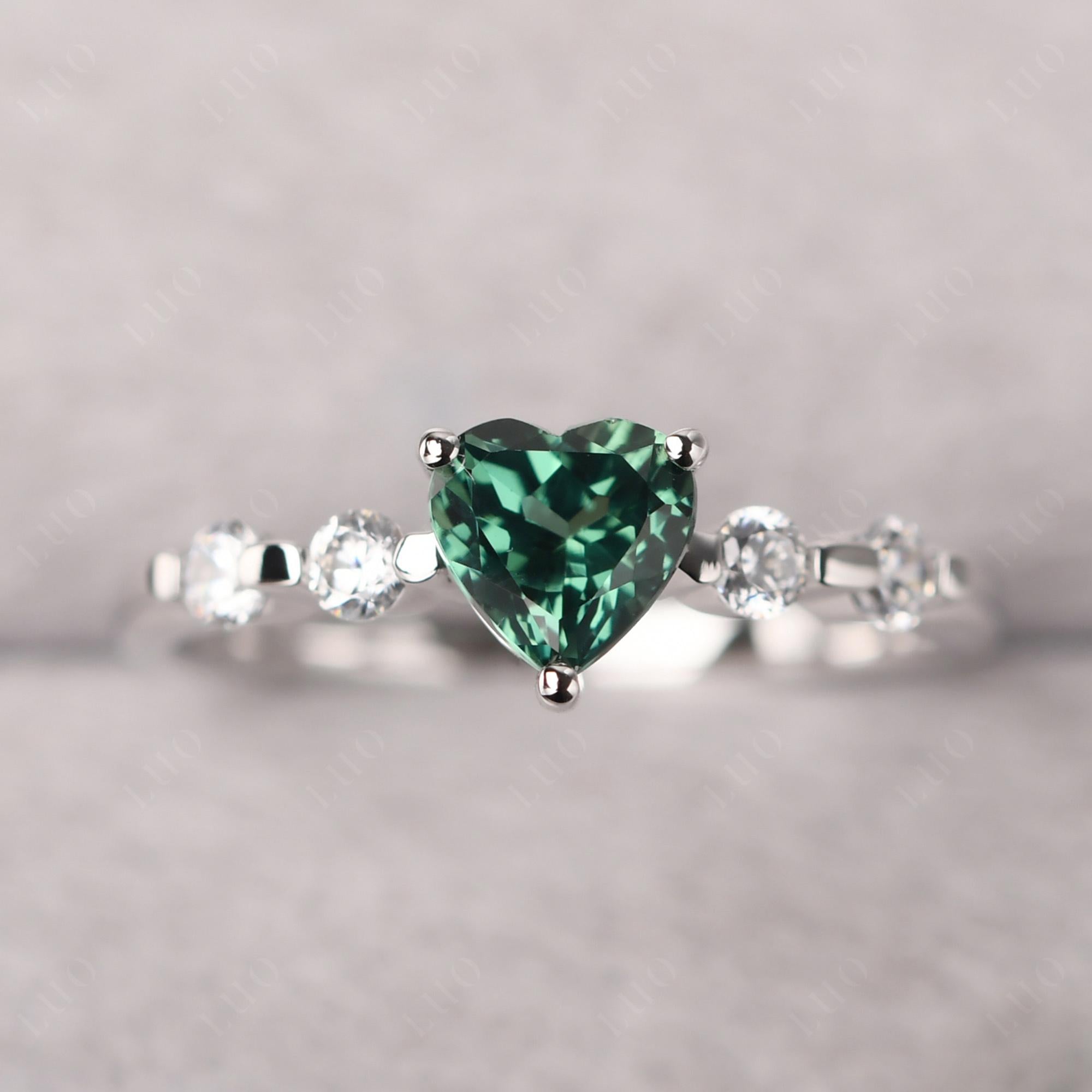 Dainty Heart Lab Green Sapphire Engagement Ring - LUO Jewelry