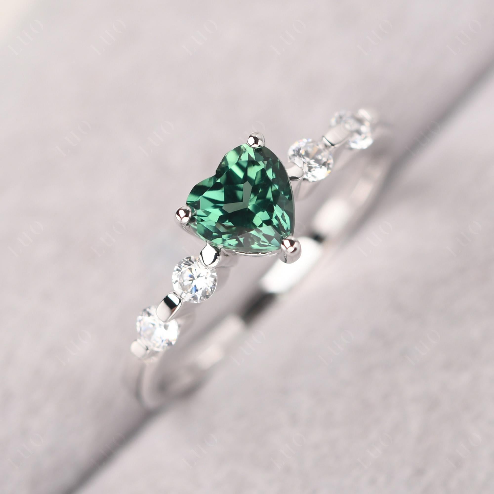 Dainty Heart Lab Green Sapphire Engagement Ring - LUO Jewelry