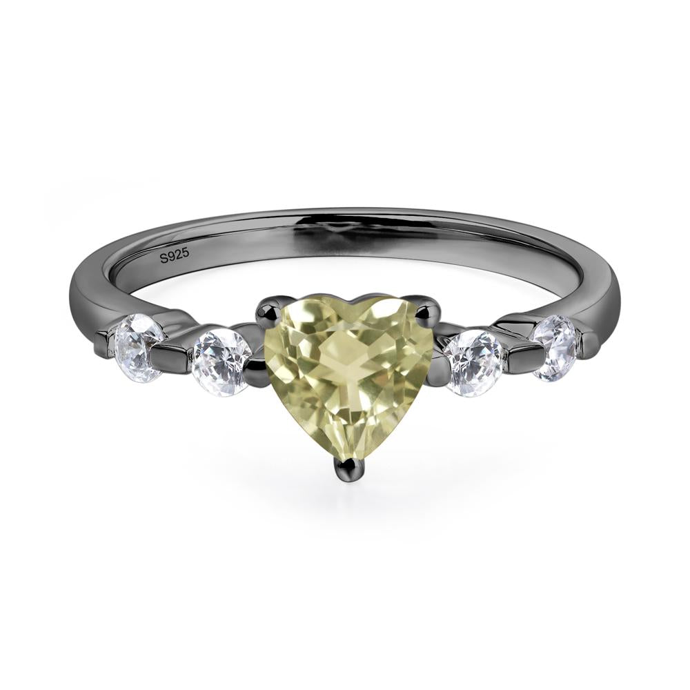 Dainty Heart Lemon Quartz Engagement Ring - LUO Jewelry #metal_black finish sterling silver