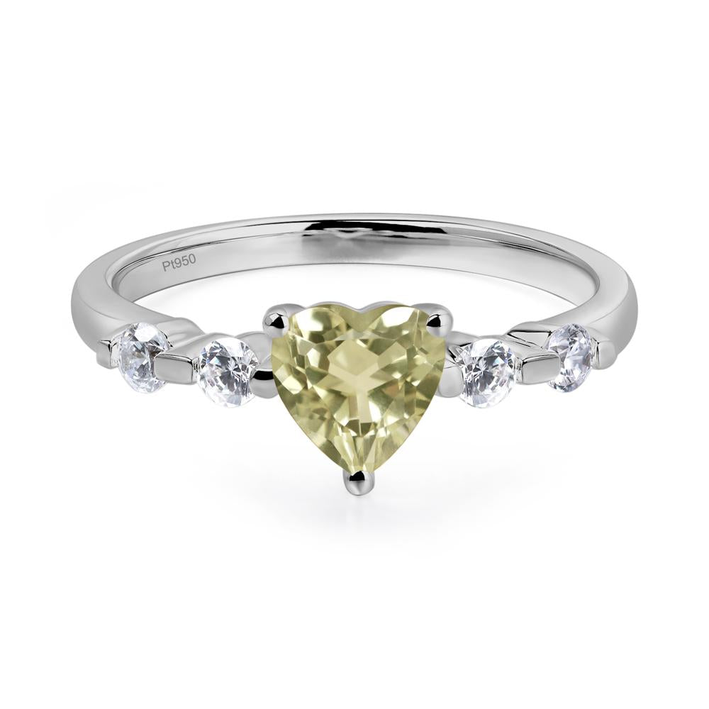 Dainty Heart Lemon Quartz Engagement Ring - LUO Jewelry #metal_platinum