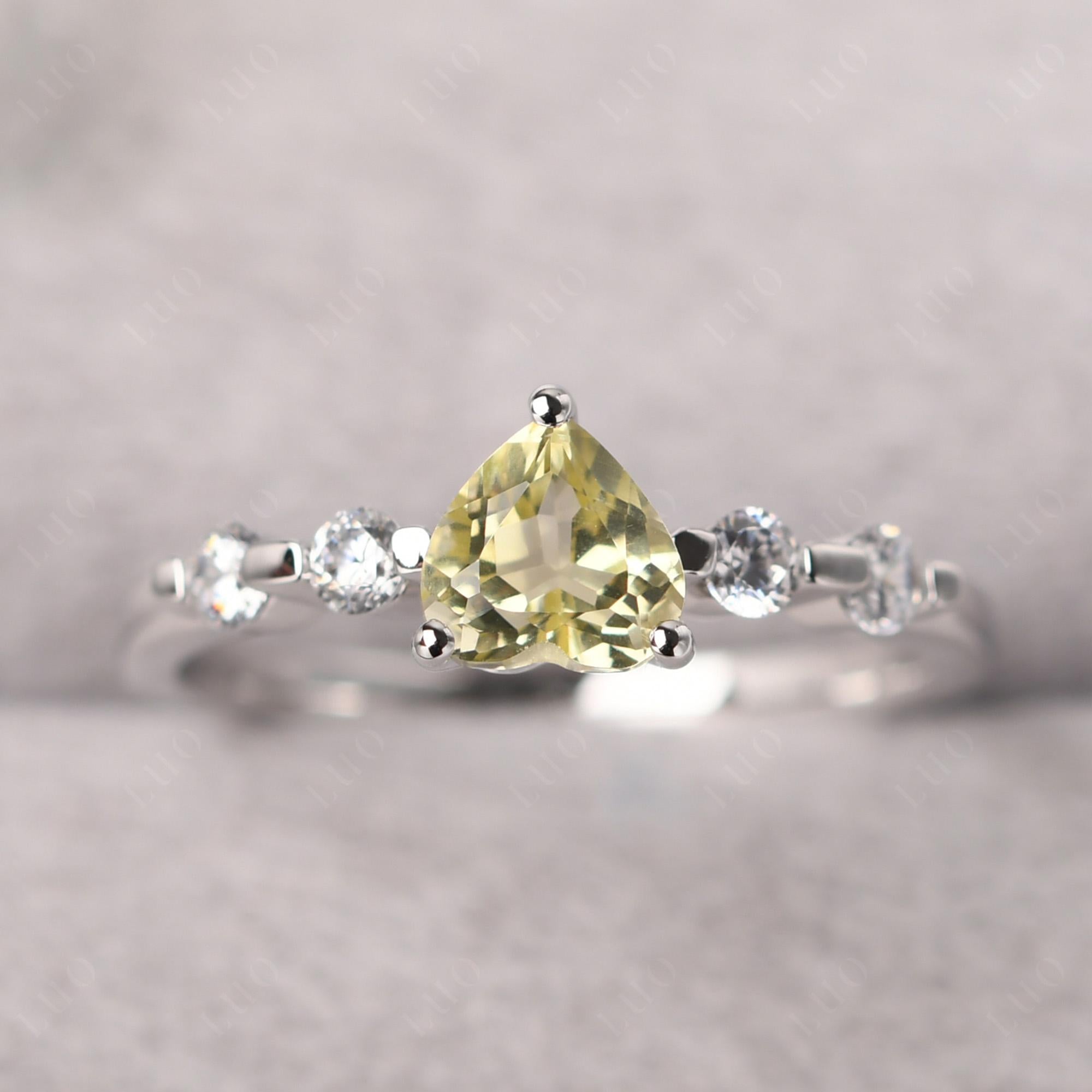 Dainty Heart Lemon Quartz Engagement Ring - LUO Jewelry