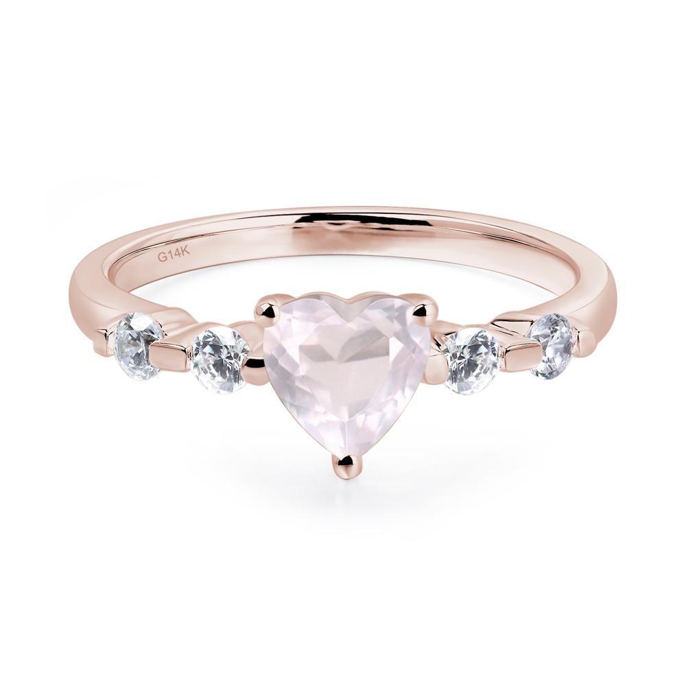 Dainty Heart Rose Quartz Engagement Ring - LUO Jewelry #metal_14k rose gold