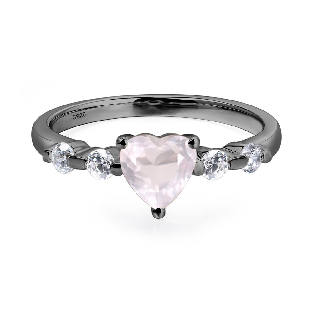 Dainty Heart Rose Quartz Engagement Ring - LUO Jewelry #metal_black finish sterling silver