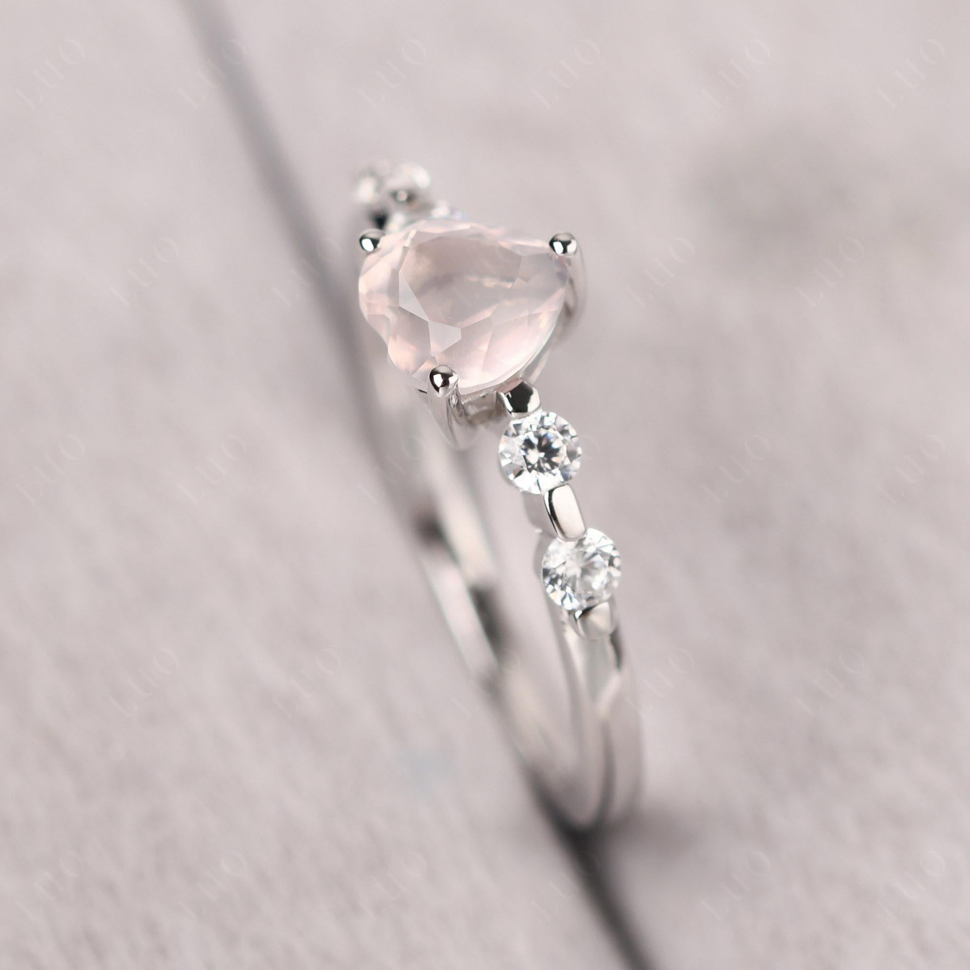 Dainty Heart Rose Quartz Engagement Ring - LUO Jewelry