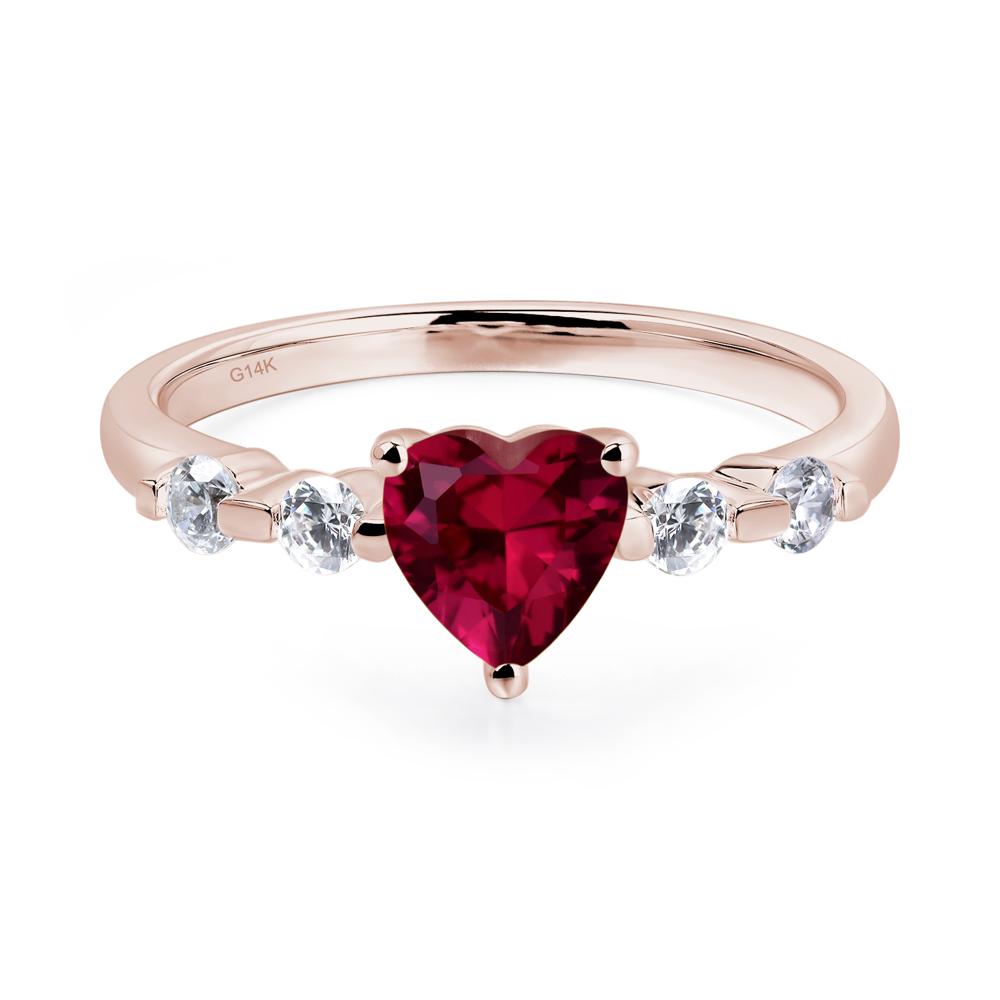 Dainty Heart Lab Ruby Engagement Ring - LUO Jewelry #metal_14k rose gold