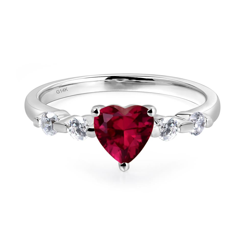 Dainty Heart Lab Ruby Engagement Ring - LUO Jewelry #metal_14k white gold