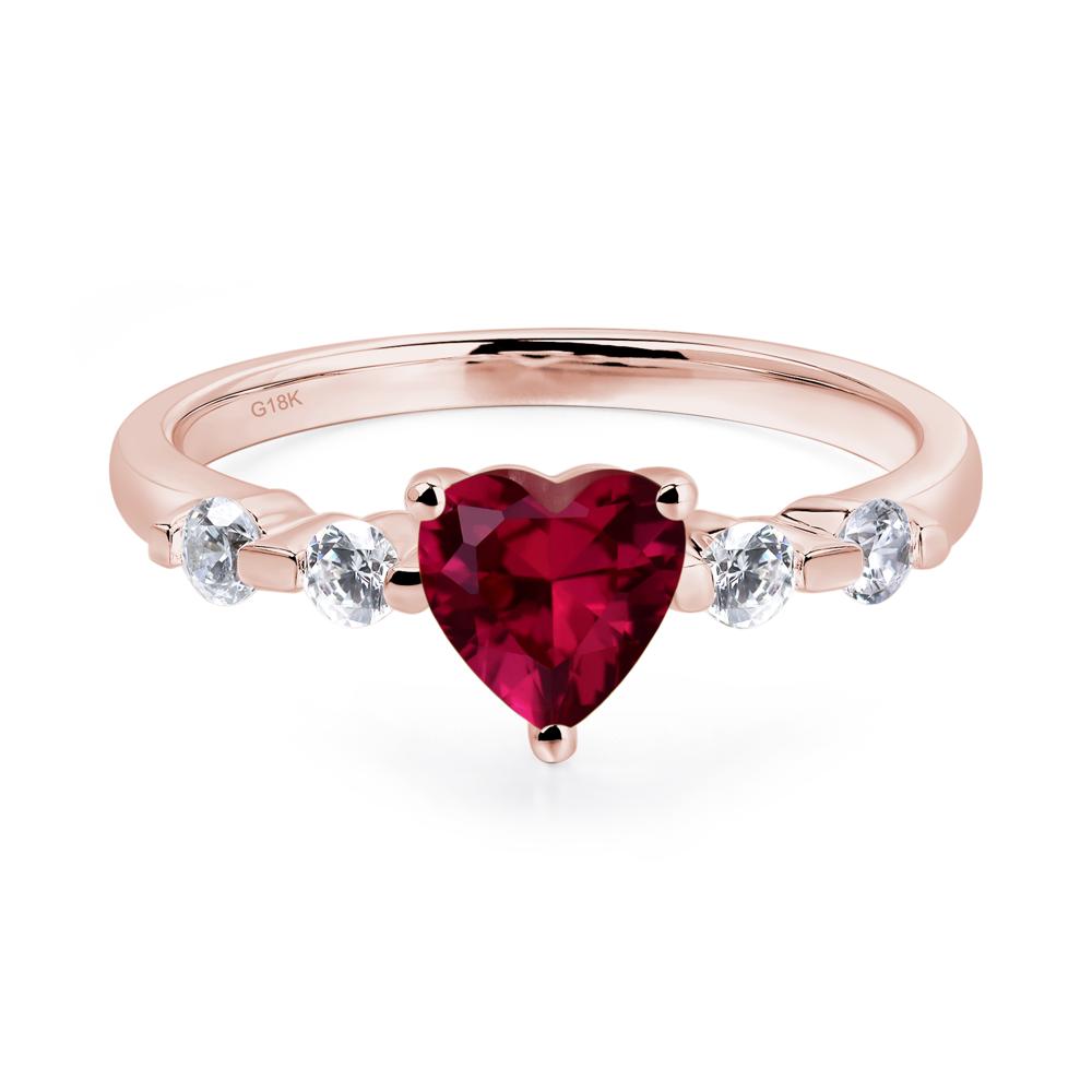 Dainty Heart Lab Ruby Engagement Ring - LUO Jewelry #metal_18k rose gold