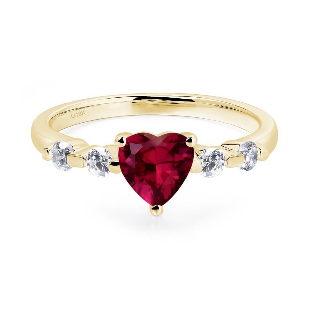 Dainty Heart Lab Ruby Engagement Ring - LUO Jewelry #metal_18k yellow gold