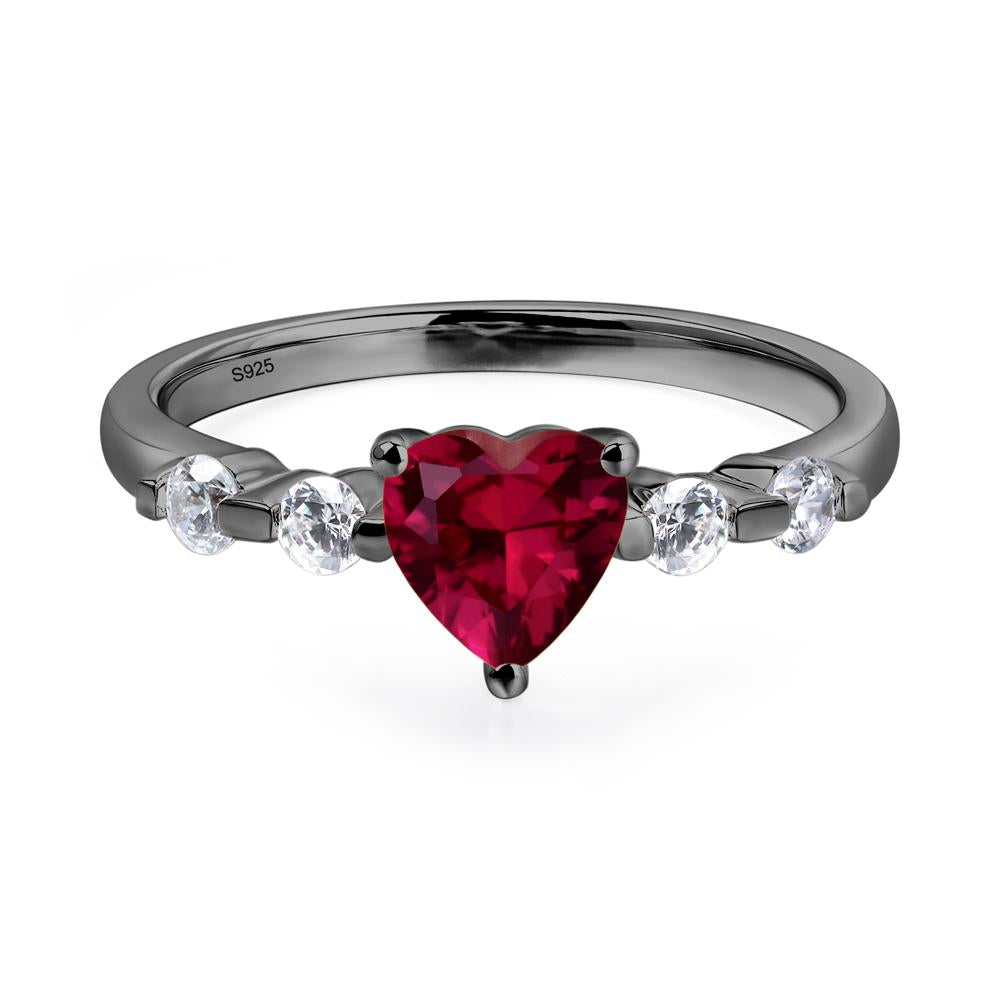 Dainty Heart Lab Ruby Engagement Ring - LUO Jewelry #metal_black finish sterling silver