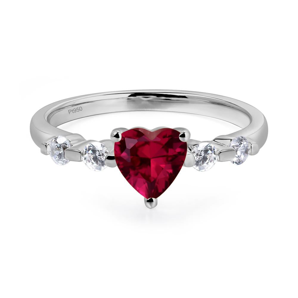 Dainty Heart Ruby Engagement Ring - LUO Jewelry #metal_platinum