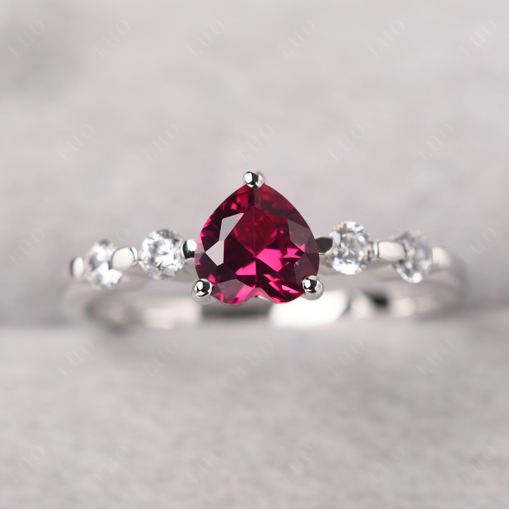 Dainty Heart Ruby Engagement Ring - LUO Jewelry