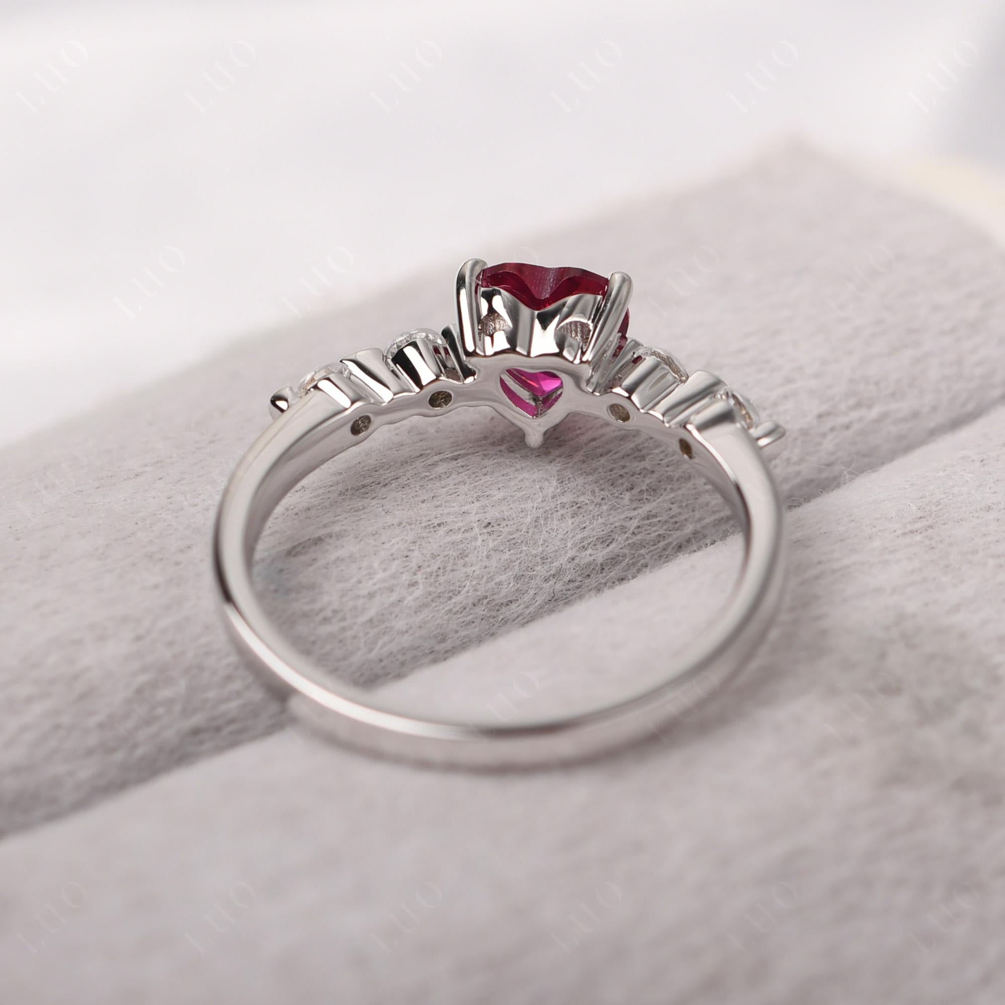 Dainty Heart Ruby Engagement Ring - LUO Jewelry
