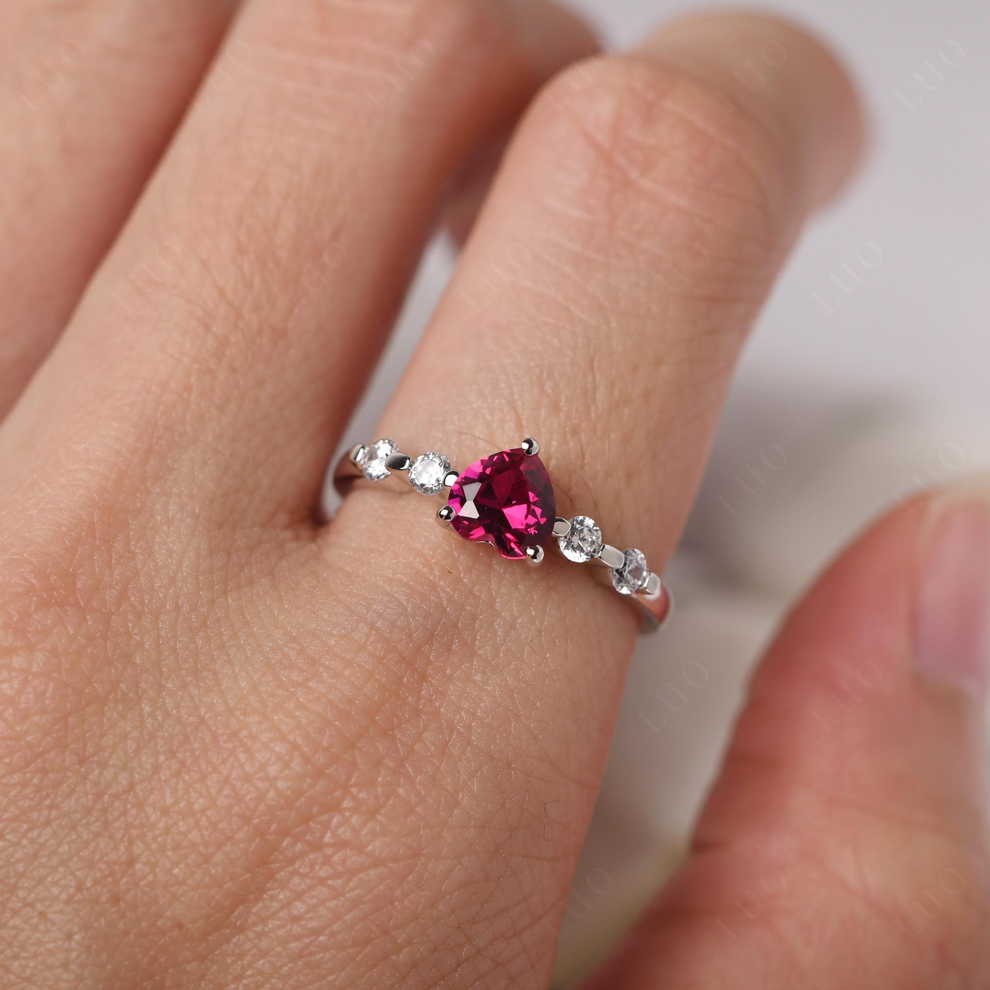 Dainty Heart Ruby Engagement Ring - LUO Jewelry