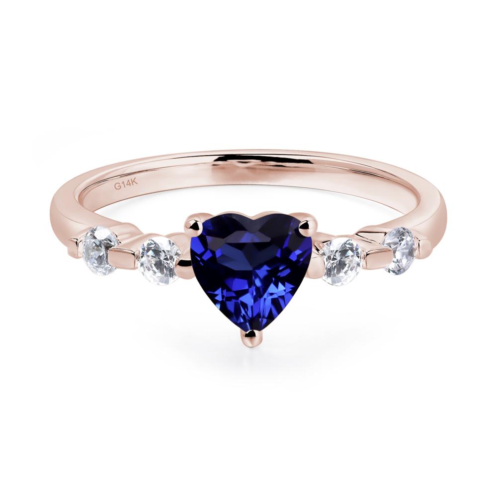 Dainty Heart Lab Created Sapphire Engagement Ring - LUO Jewelry #metal_14k rose gold