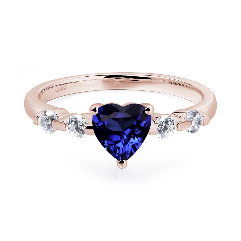 Dainty Heart Lab Sapphire Engagement Ring - LUO Jewelry #metal_14k rose gold