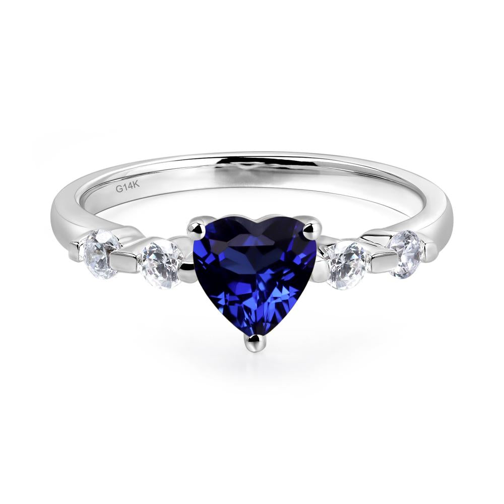 Dainty Heart Lab Created Sapphire Engagement Ring - LUO Jewelry #metal_14k white gold
