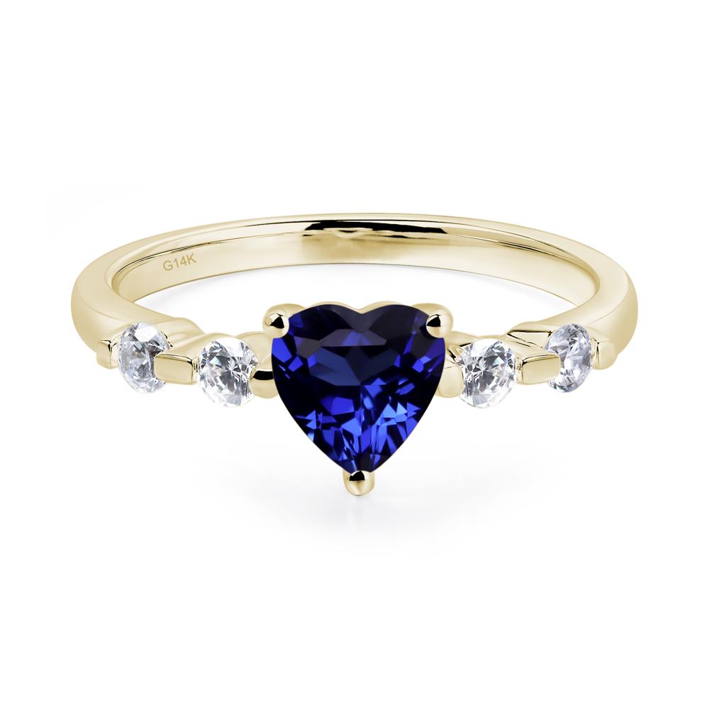 Dainty Heart Lab Sapphire Engagement Ring - LUO Jewelry #metal_14k yellow gold