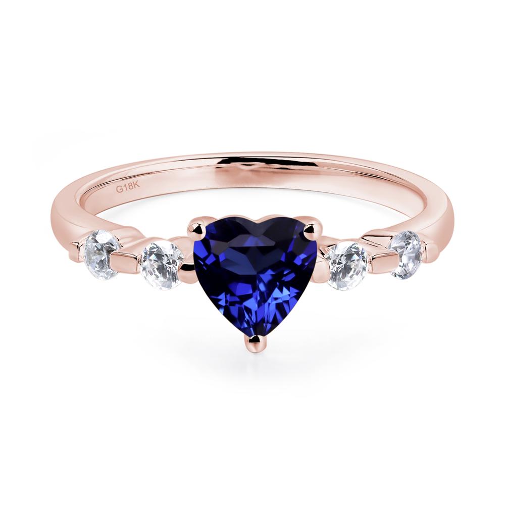 Dainty Heart Lab Sapphire Engagement Ring - LUO Jewelry #metal_18k rose gold