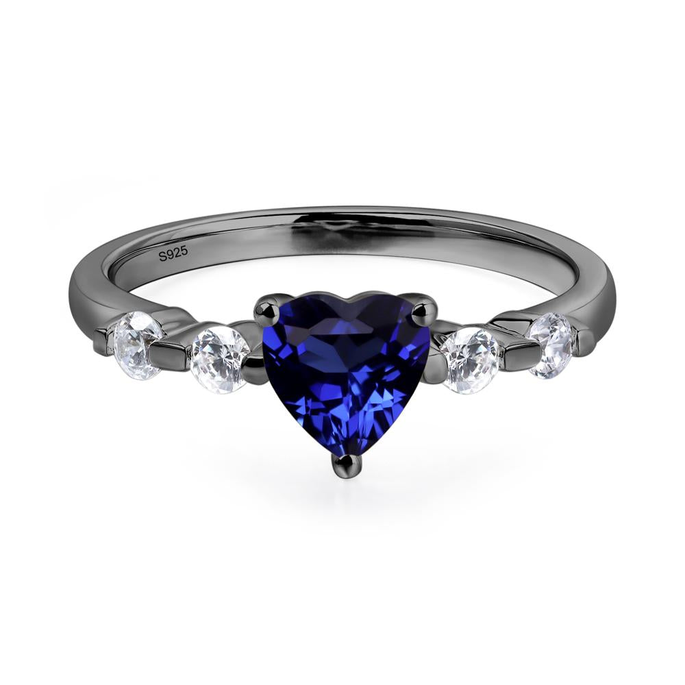Dainty Heart Lab Created Sapphire Engagement Ring - LUO Jewelry #metal_black finish sterling silver