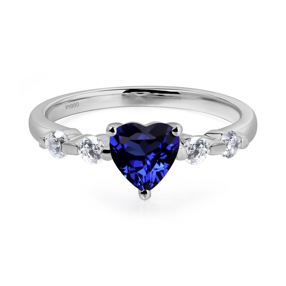 Dainty Heart Lab Sapphire Engagement Ring - LUO Jewelry #metal_platinum