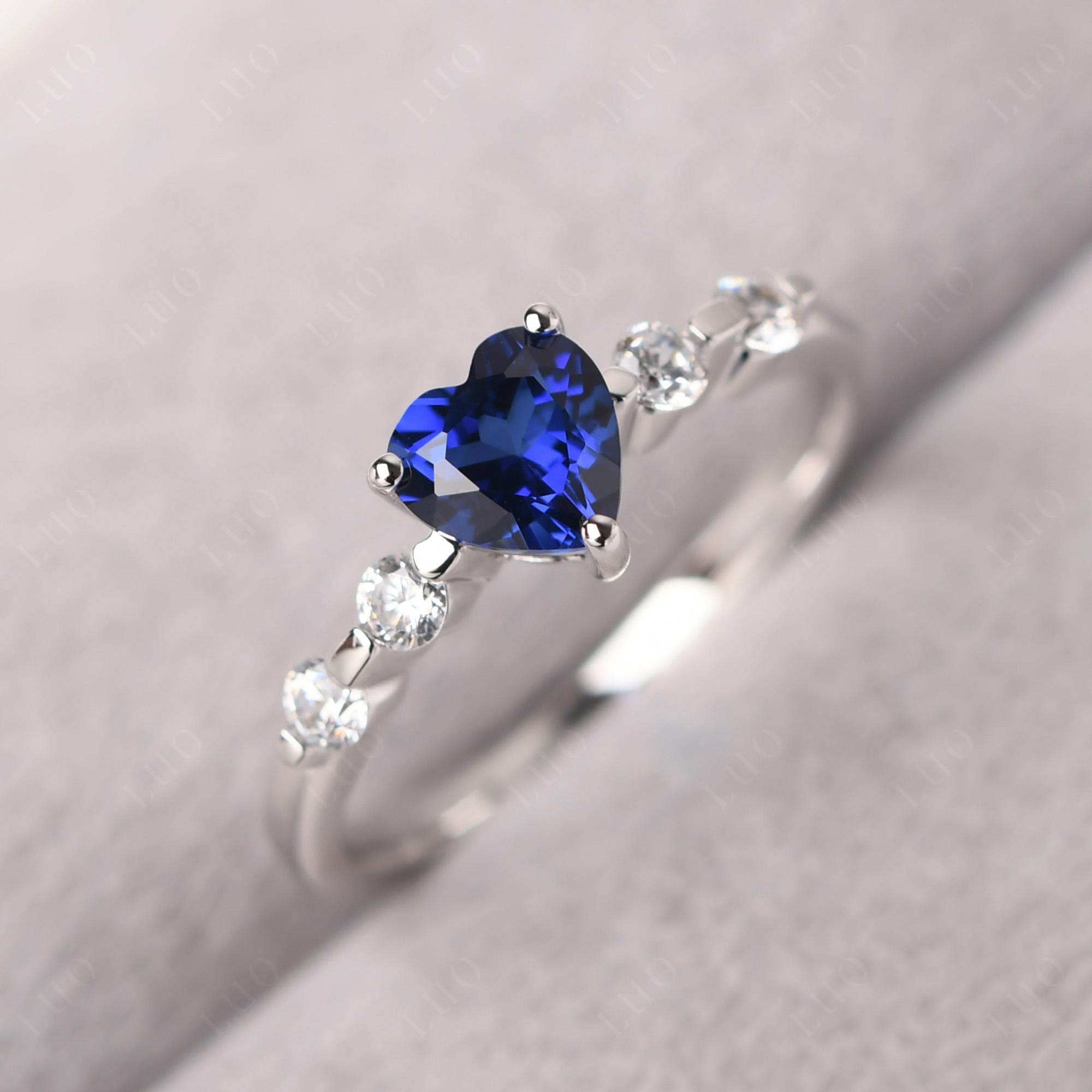 Dainty Heart Lab Created Sapphire Engagement Ring - LUO Jewelry