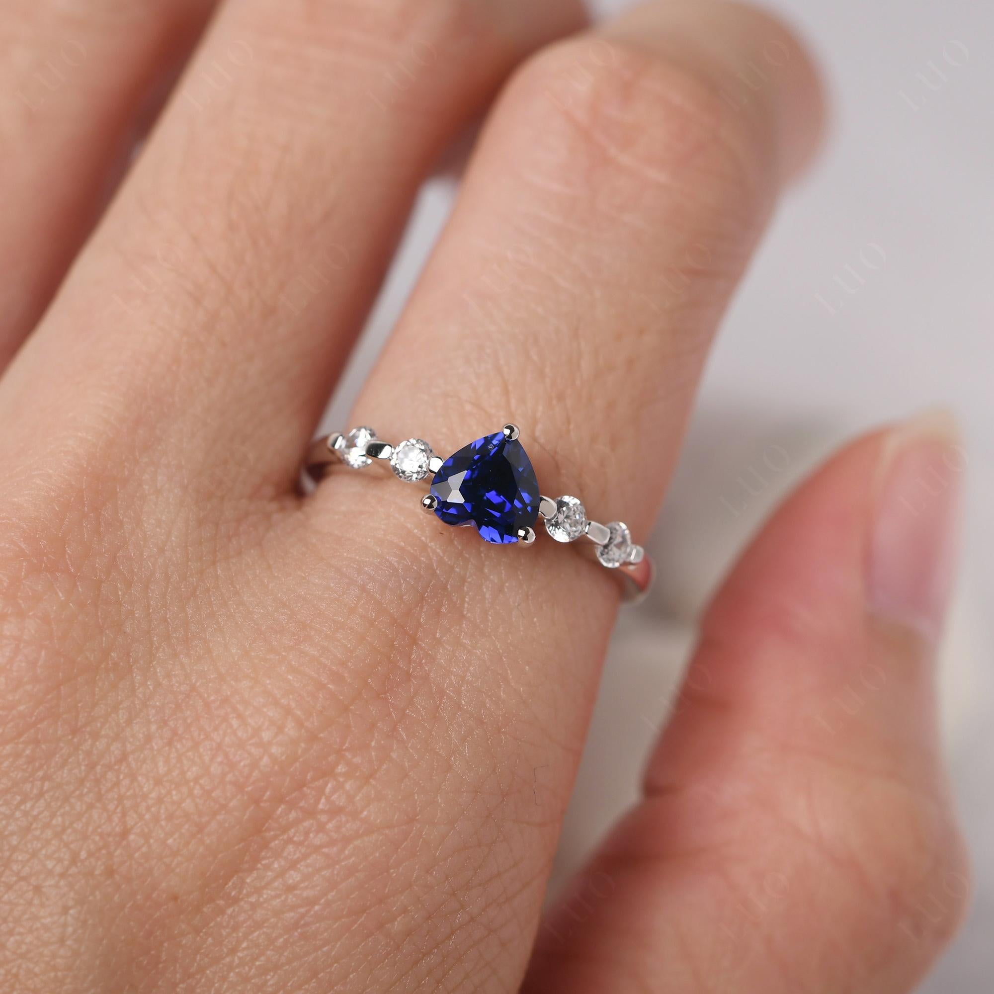 Dainty Heart Lab Created Sapphire Engagement Ring - LUO Jewelry