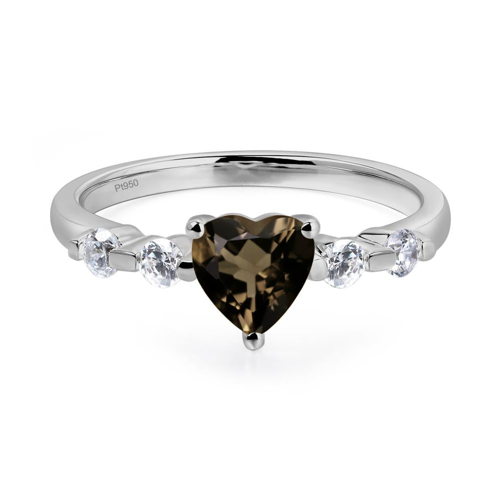Dainty Heart Smoky Quartz Engagement Ring - LUO Jewelry #metal_platinum